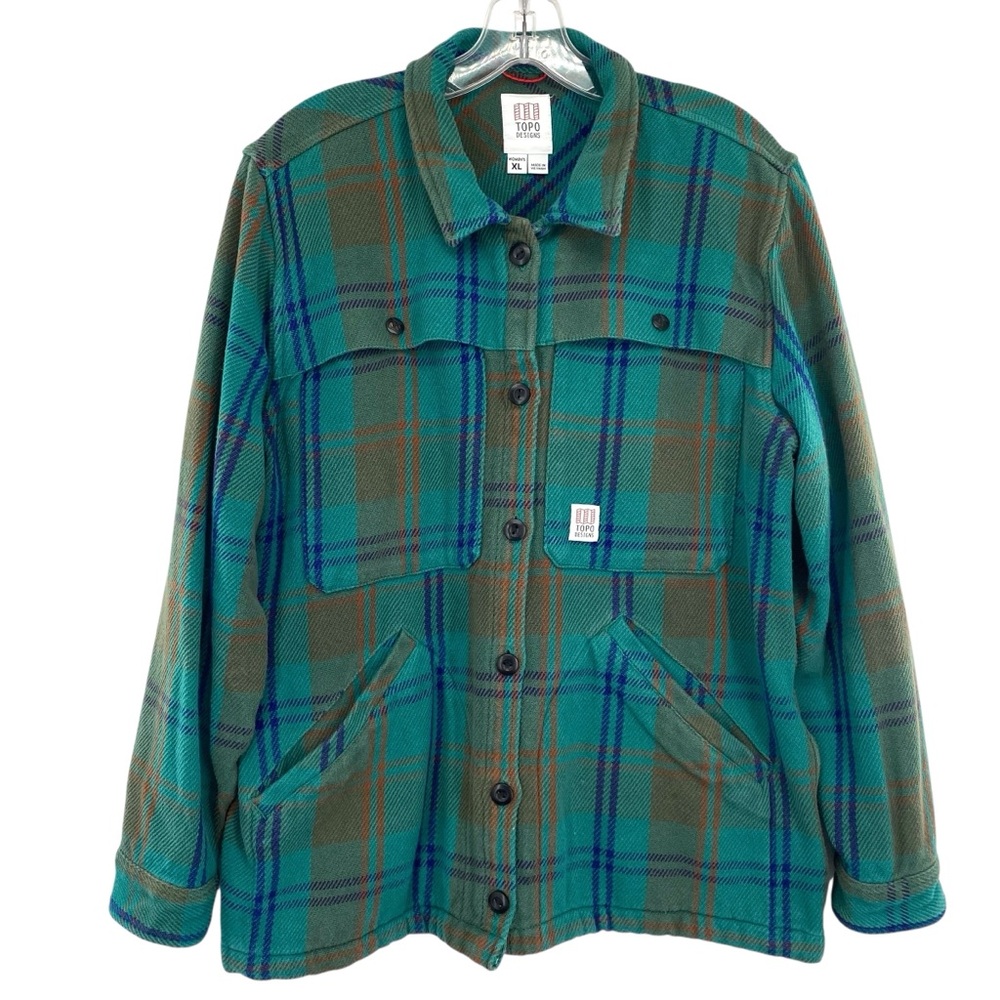 Topo Designs Teal & Brown Plaid Button-Up Jacket